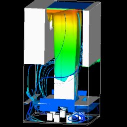 Streamlines and 50C isosurface